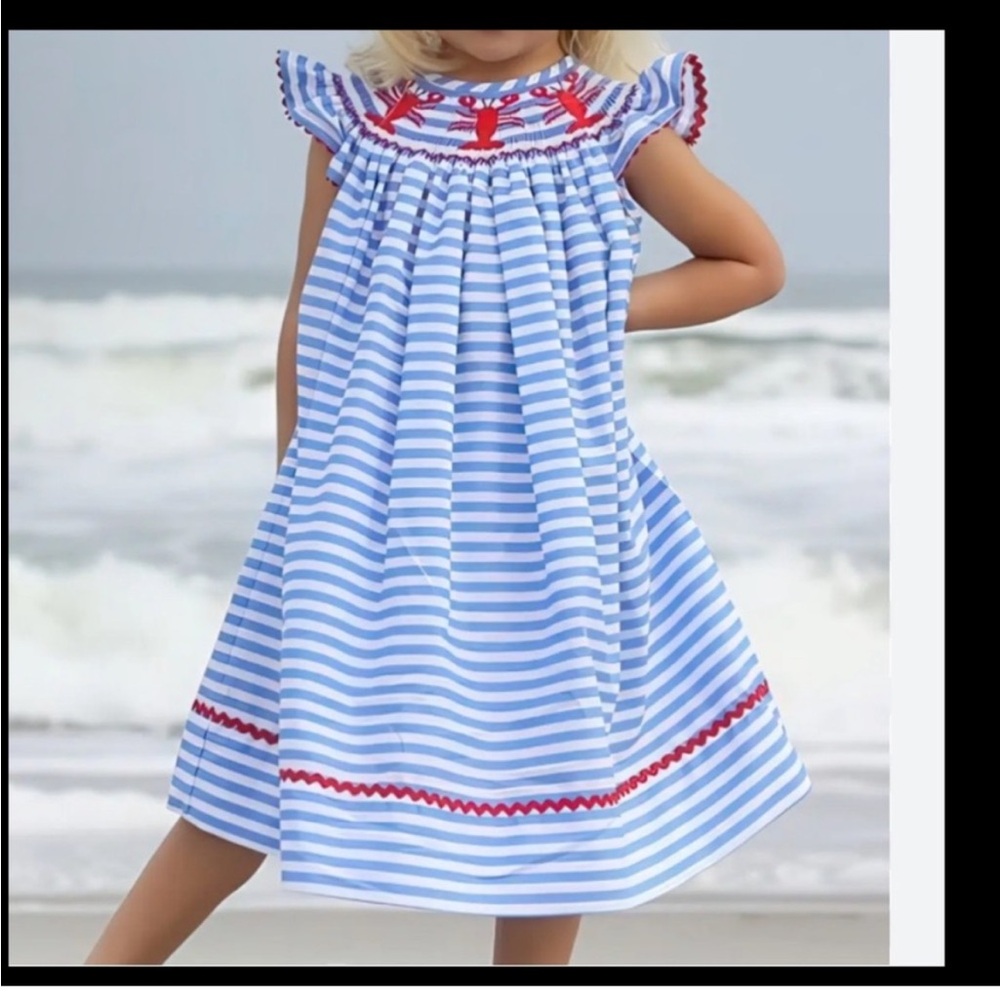 Cute Lobster Smocked Striped Dress - Picture 3 of 3